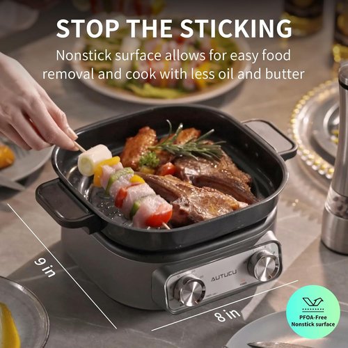 N74SNA Electric Multi-Cooker - 2.5 Quart PFOA-Free Nonstick Hot Pot & Grill Set for Versatile Cooking