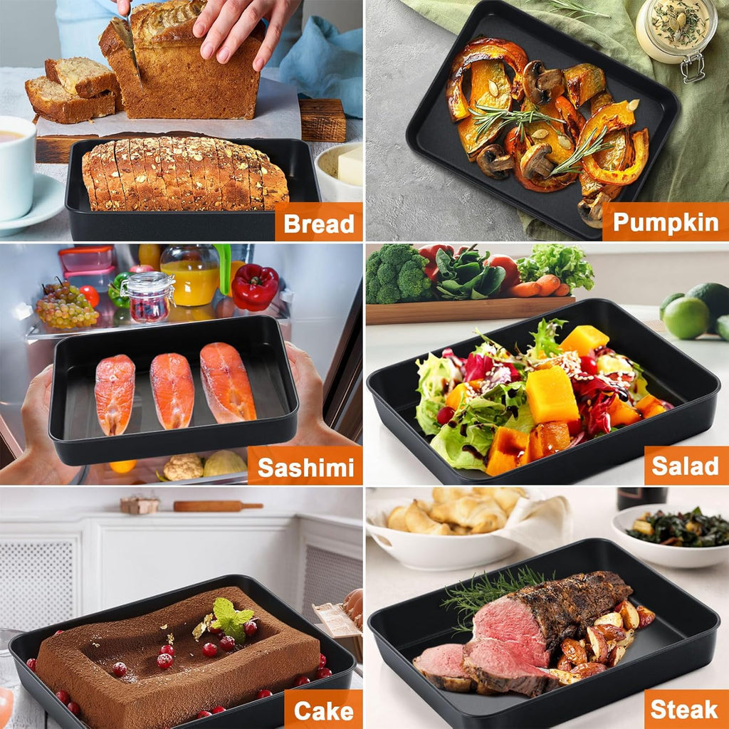 P&P CHEF Toaster Oven Pan - Nonstick Rectangular Baking Tray with Lid | 10.5 Inch, 2-Piece Set