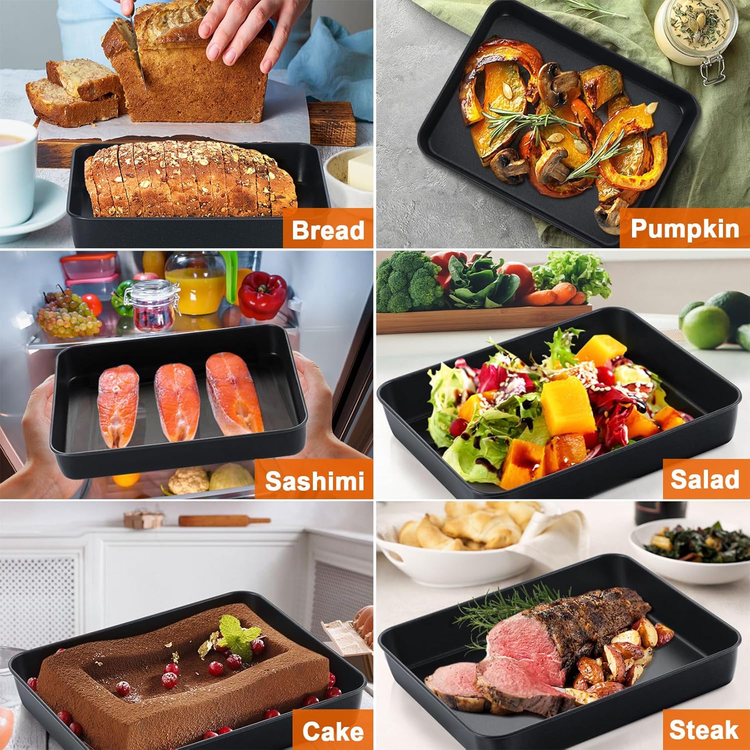 P&P CHEF Toaster Oven Pan - Nonstick Rectangular Baking Tray with Lid | 10.5 Inch, 2-Piece Set