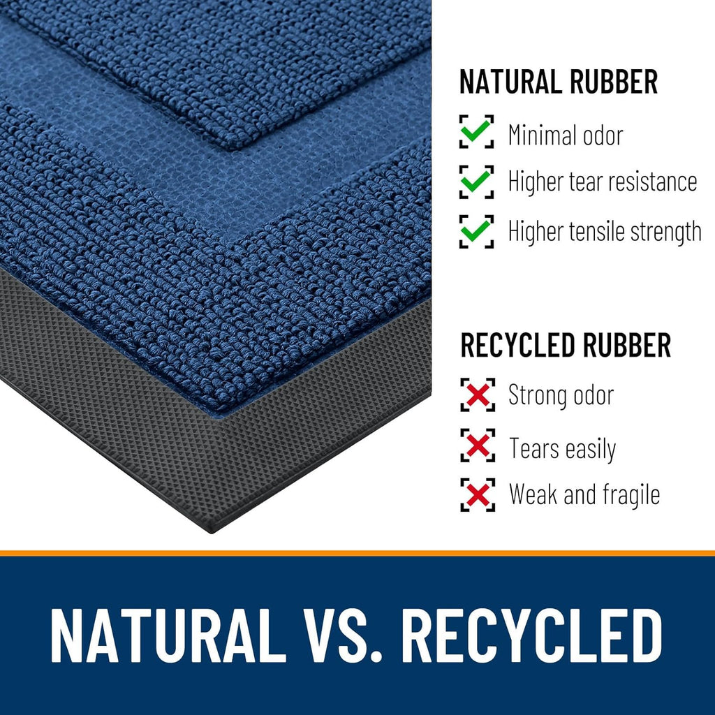 OLANLY Waterproof All-Season Front Door Mat - Sturdy Natural Rubber, Low Profile, Easy Clean | 29.5x17, Navy Blue