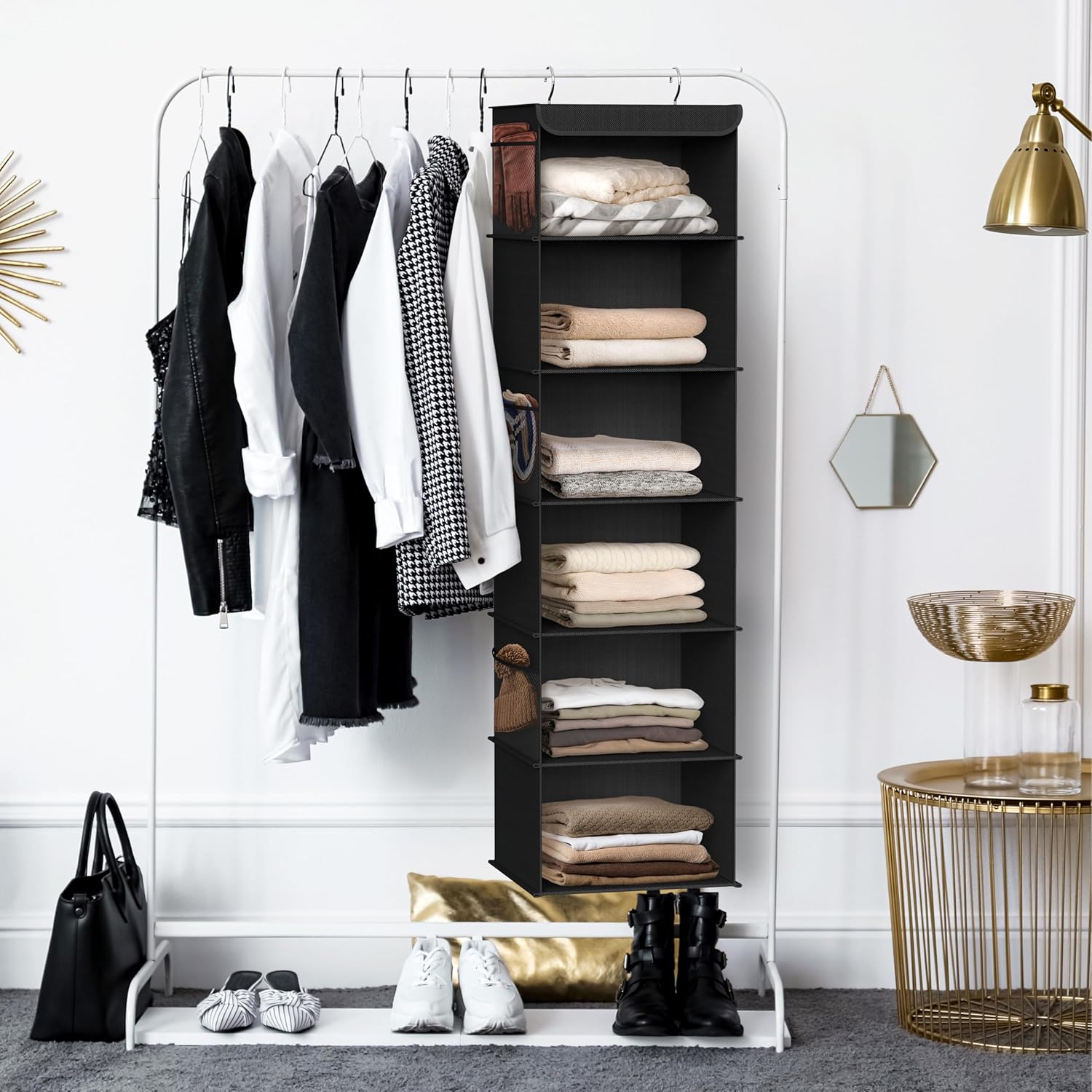 Simple Houseware 6-Shelf Hanging Closet Organizer - Space-Saving Storage Solution, Black