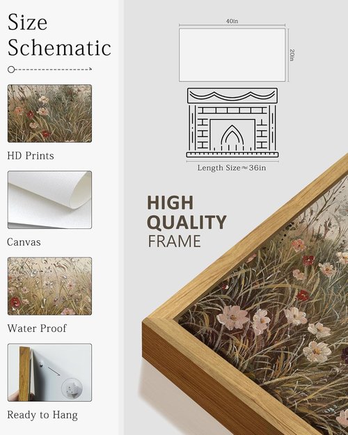 KUVIOKE Vintage Landscape Wall Art - Large 20x40in Meadow Wildflower Print | Rustic Farmhouse Decor