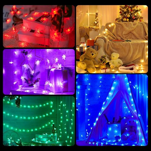 Minetom Star String Lights - 50 LED Color Changing Fairy Lights with Remote & Timer | 17 ft for Bedroom, Patio, Christmas