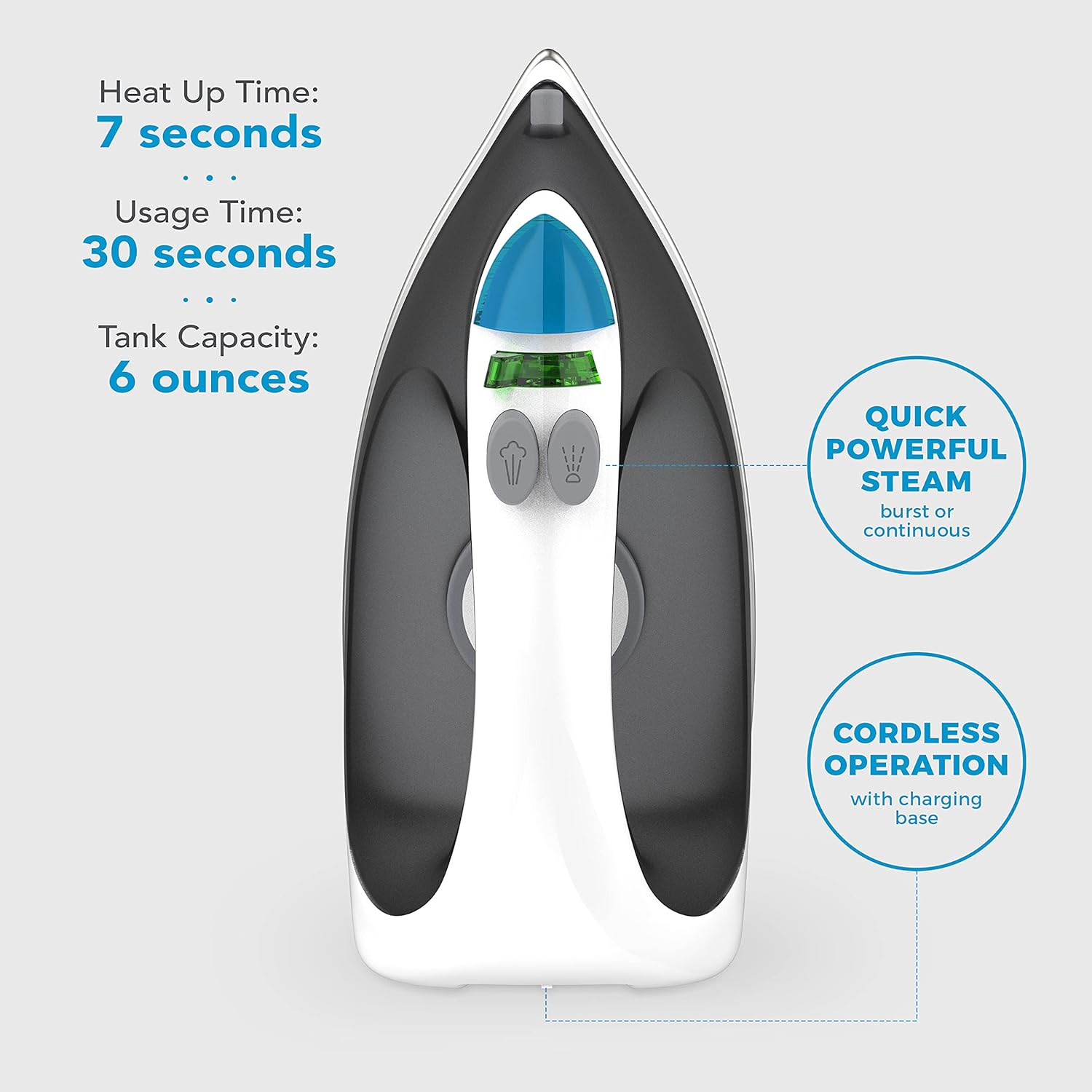 Steamfast SF-760 Portable Cordless Steam Iron - Non-Stick Sole Plate & Carrying Case - White