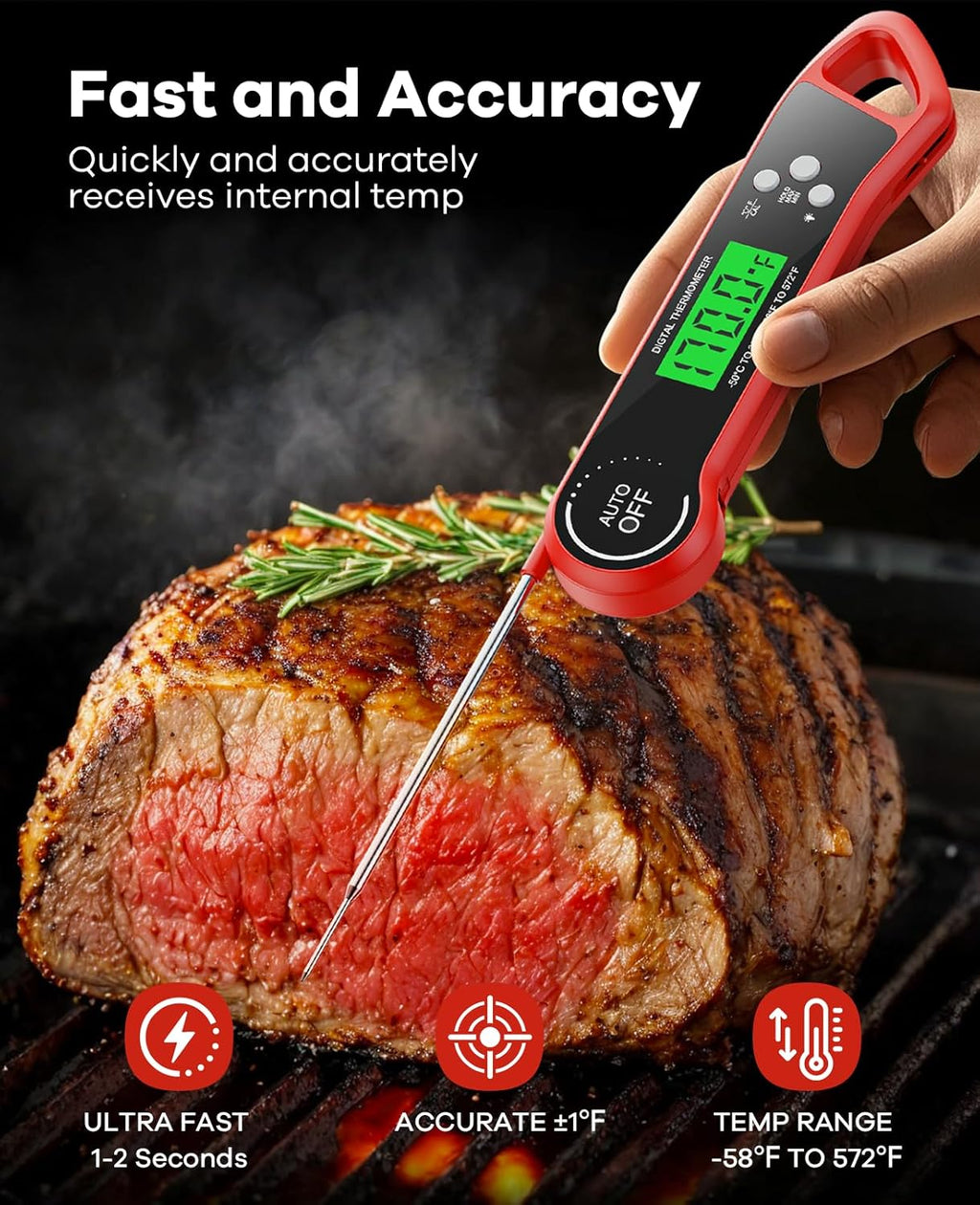 Skiennix Digital Meat Thermometer - Instant Read with Backlight & Waterproof Design | Perfect for BBQ, Turkey, and Candy
