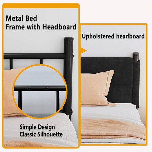 Henshwon Metal Bed Frame,14Inch Full Size Bed Frame with Storage Space,Heavy Duty Sturdy Mattress Foundation,Easy Assembly,No Box Spring Needed,Black Full