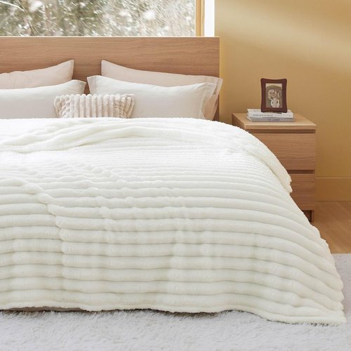 Bedsure Queen Size Blanket - 350GSM Super Soft Fuzzy Plush Throw | Cozy White Fleece, 90x90 Inches