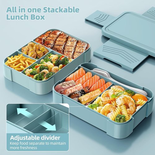 Cherrysea Stackable Bento Box - Large 6-Compartment Leakproof Lunch Container | Pink 1500ML for Adults & Kids
