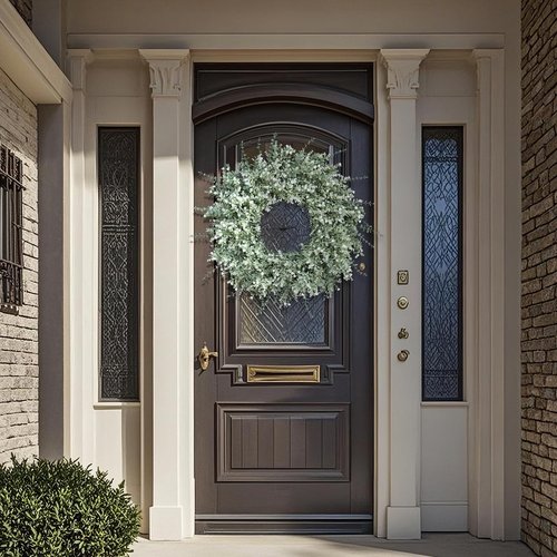 26'' Large Eucalyptus Wreath for Front Door, Porch- Artificial Eucalyptus and Lavender with Babys Breath Flowers Wreath for Home, Farmhouse Wall Decor- Spring, Summer, Fall, All Seasons (White-Green)