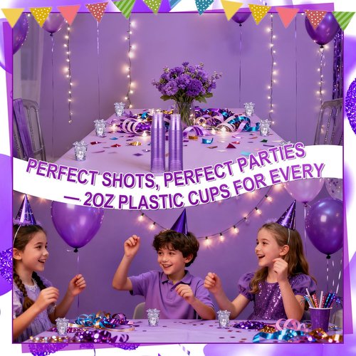 LemonRoad 120 Pack 2 oz Plastic Shot Glasses Easter Disposable Mini Drinking Cups Bulk for Wedding Parties Picnics Cocktails Events Celebrations Favors(Purple)