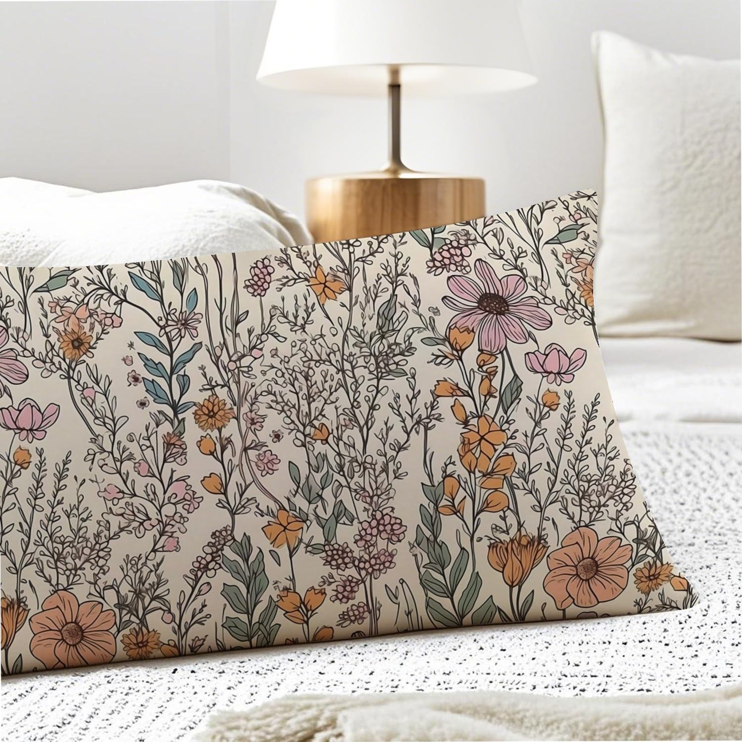 PIUD Vintage Boho Floral 20x54 Body Pillow Cover, Cottagecore Room Decor, Retro Rustic Cottagecore Flowers Aesthetic Decorative Long Body Pillow Cases for Bed Couch