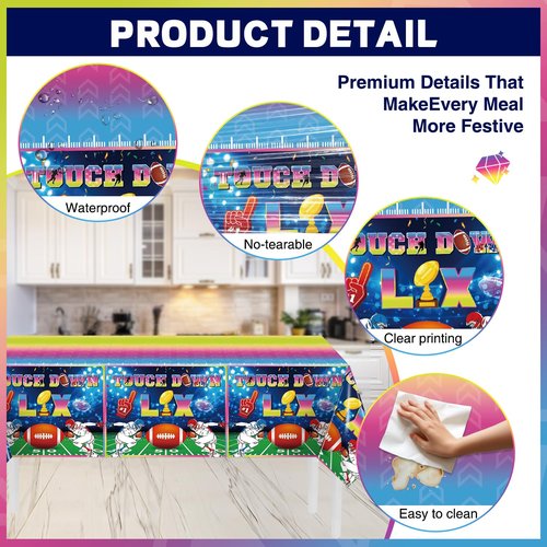 tineit 3 Pieces Football Tablecloth, 108 * 54 Inch Football Party Decorations Table Cover, Touch Down Football Tablecloth, Football Party Decorations 2026 Tablecloth for Football Party