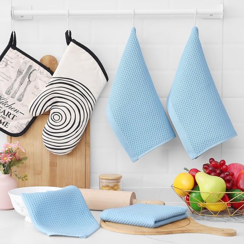 Homaxy Kitchen Dish Cloths - 100% Cotton Waffle Weave, Ultra Soft & Absorbent, 12x12 Inches, 6-Pack, Sky Blue