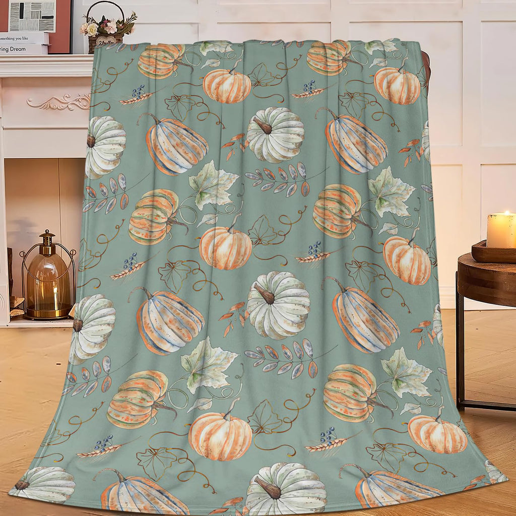 Fall Throw Blanket Fall Decor Autumn Pumpkin Leaves Flannel Fleece Blanket Gifts for Girls Boys Farmhouse Super Warm Soft Cozy Plush Lightweight Seasonal Bedding Blanket for Couch Kids Adult 50"X40"