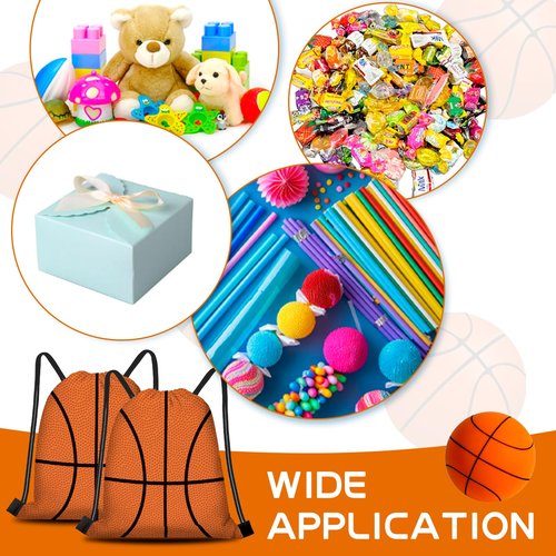 KERINGO 16 Pieces Basketball Gift Bags Basketball Drawstring String Bag Sports Backpack Ball Drawstring Party Favor Bags for Sports Storage Party Decorations