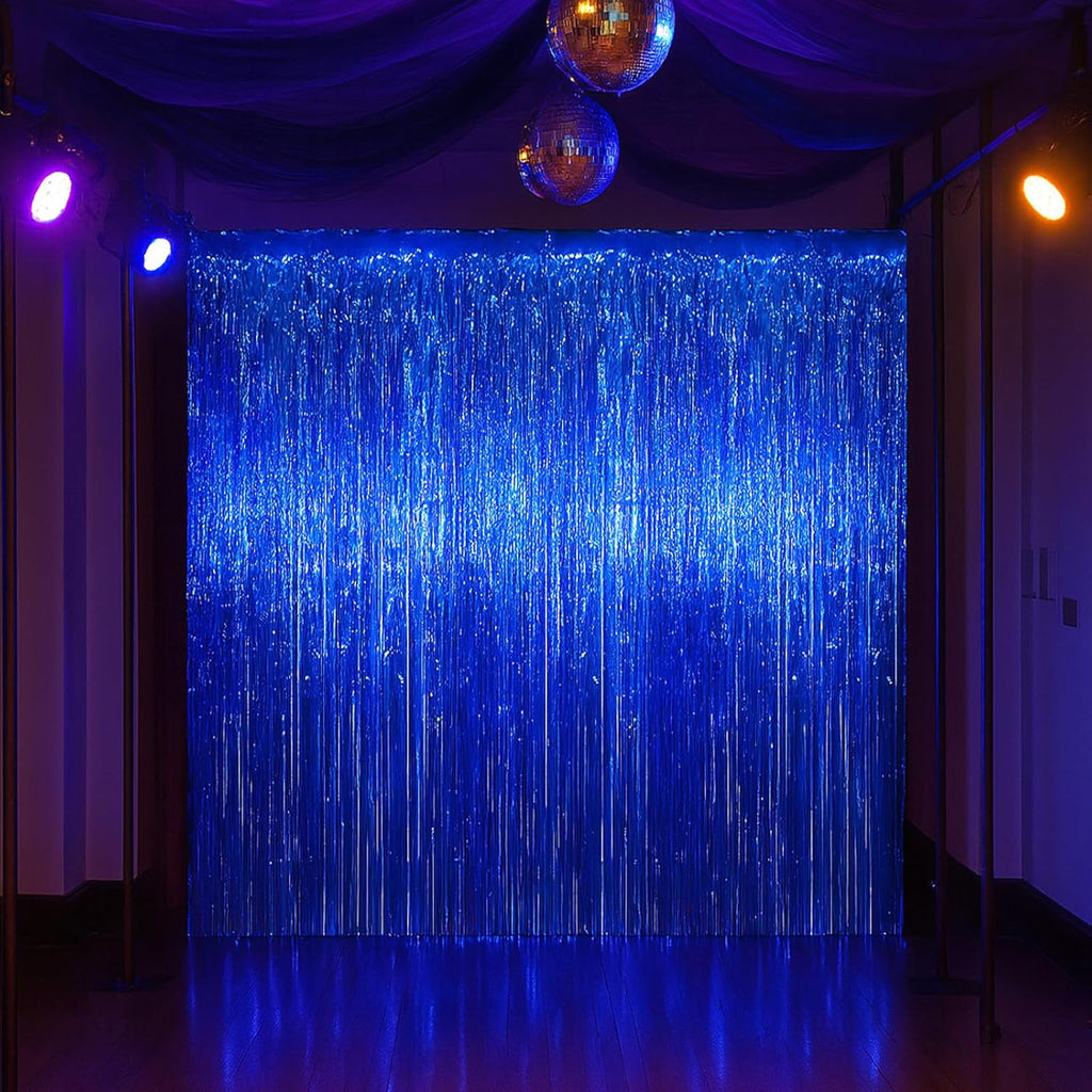 Voircoloria Blue Foil Fringe Backdrop Curtains - 3 Pack Tinsel Streamers for Parties & Events | 3.3x8.2 Feet