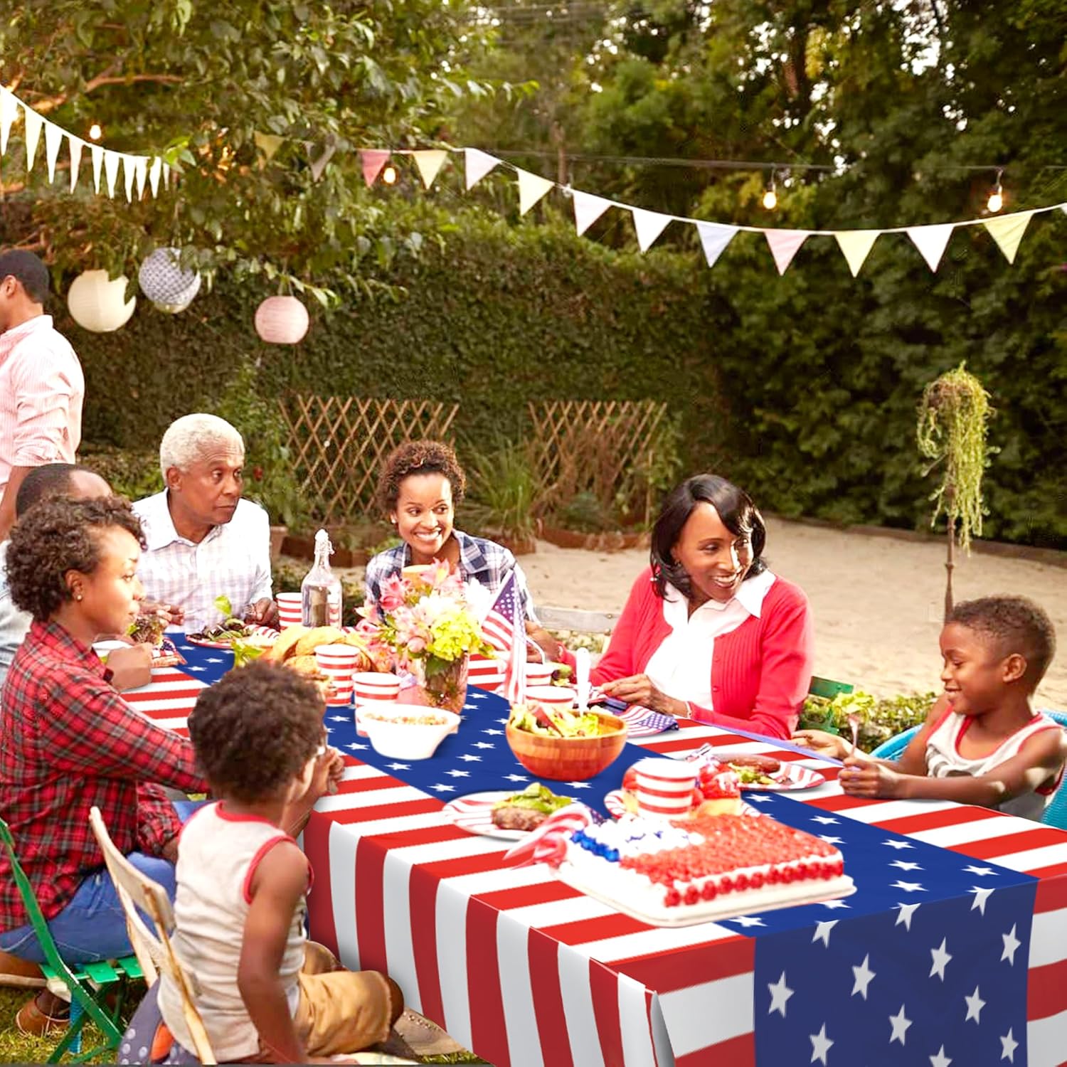 USA Flag Premium Plastic Tablecloth - 5 Pack | 108 x 54 in. Disposable Rectangle for July 4th Parties