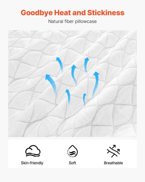 VEVOR Sleeping King Size Luxury Quality Hotel Pillow with Memory Foam Fill, Supportive & Adjustable, Includes Natural Firber Pillowcase, Bedding for Back, Stomach and Side Sleepers, White