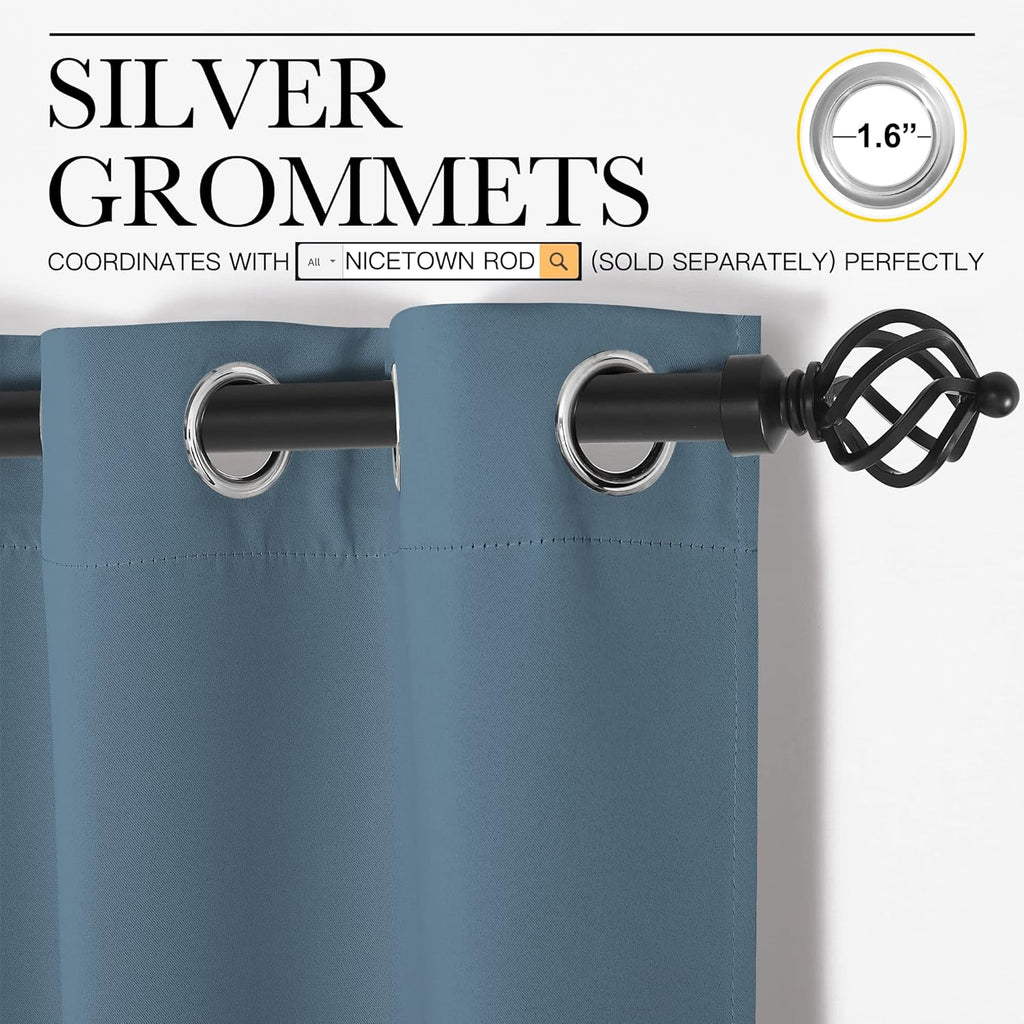 NICETOWN Smoky Blue Blackout Curtains - Thermal Insulated Drapes for Small Windows | 63" Length, 2 Panels, 34" Wide
