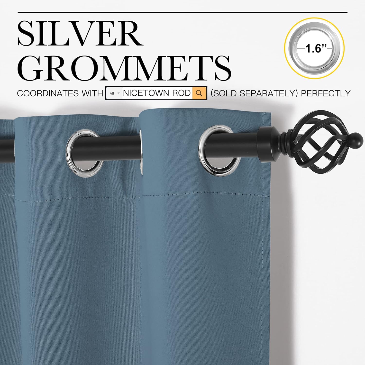 NICETOWN Smoky Blue Blackout Curtains - Thermal Insulated Drapes for Bedroom | 78" Length, 2 Panels, 42" Wide