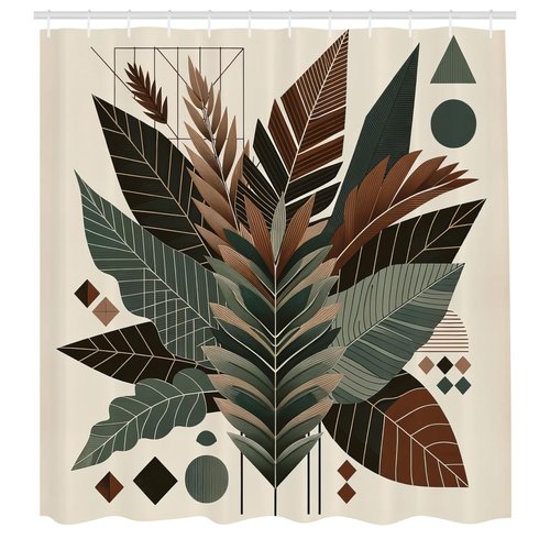 Ambesonne Monstera Shower Curtain, Boho Abstract Tropical Leaves in Coffee and Neutral Tones Modern, Cloth Fabric Bathroom Decor Set with Hooks, 69" W x 70" L, Evergreen Sage Green Fawn