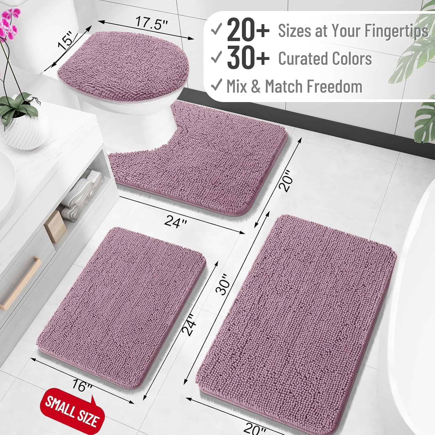 OLANLY U-Shaped Toilet Rugs - Extra Soft, Absorbent Chenille Bath Mat | 24x24, Deep Plum, Quick-Dry, Non-Slip