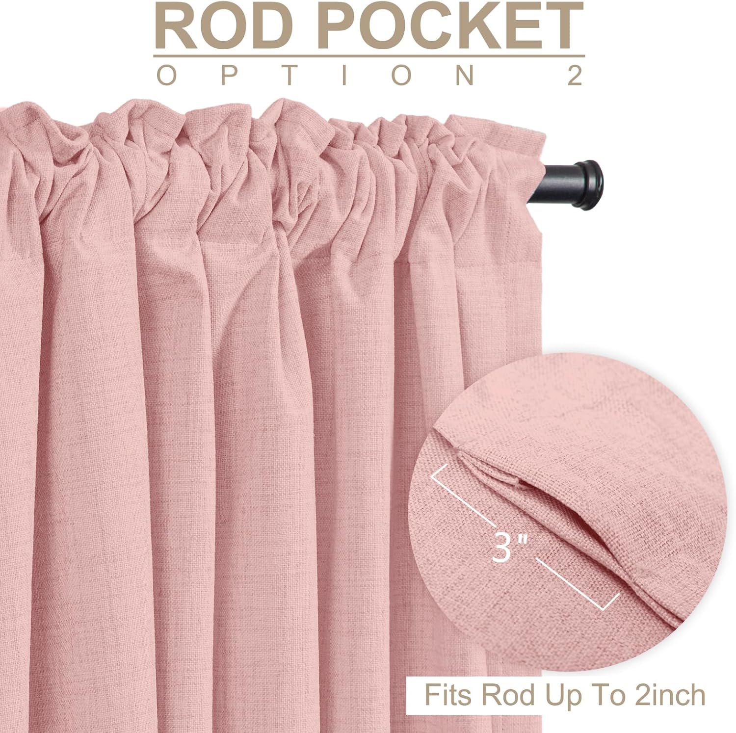 Skiennix 100% Blackout Linen Curtains - Thermal Insulated Drapes for Bedroom | 90" Long, Baby Pink, 2 Panels Set