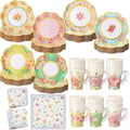 Yungyan 108 Pcs Tea Party Plates and Napkins Sets Serve 36 Guests Floral Disposable Tea Party Supplies Paper 6" Plates and Napkins and 9 oz Cups with Handle for Garden Spring Birthday Wedding