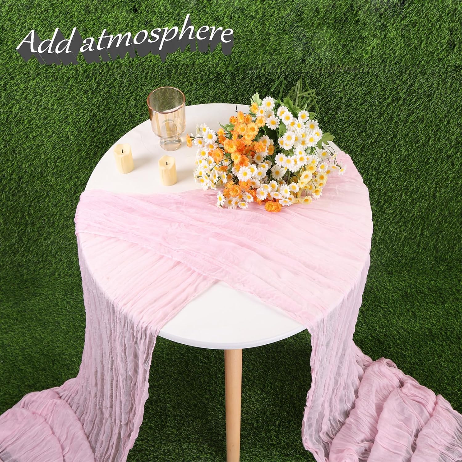TuTive Light Pink Cheesecloth Table Runner - Boho Sheer Design for Weddings & Events | 13.3FT