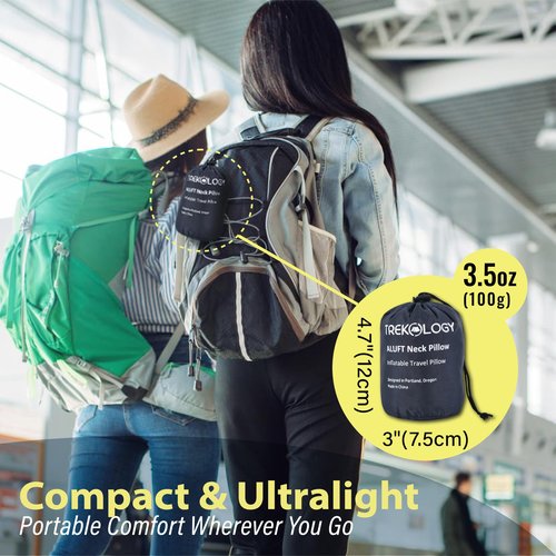 TREKOLOGY Travel Neck Pillow for Plane - Premium Airplane Neck Pillow for Sleeping - Ultimate Neck Support for Long Flights - Best Rated Travel Pillow, Comfortable Neck Rest for Airplane & Travel