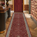 Boho 2x7 Long Runner | Washable Non-Slip Indoor Floor Mat - Dark Red Floral Design for Kitchen & Entryway