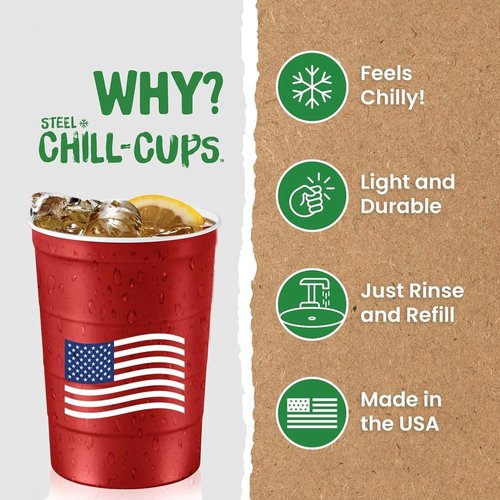 Flag Design 16 oz. Party Cups by [Brand Name] - Durable, Disposable & Recyclable | Patriotic Red, 12 Count