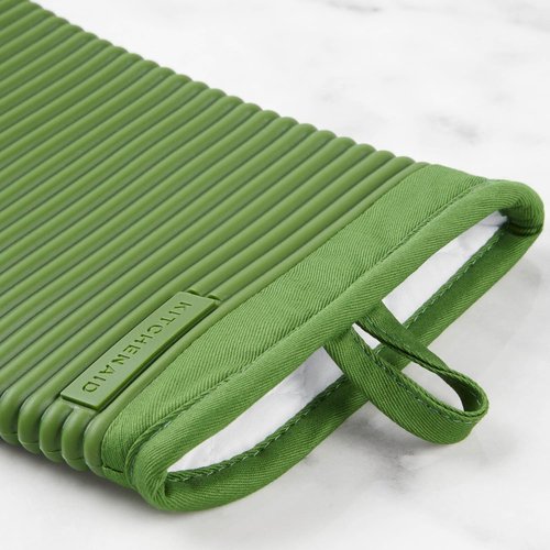 KitchenAid Ribbed Soft Silicone Oven Mitts - 2-Pack Set, 7.5"x13", Stylish Matcha Green