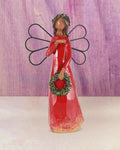 iStatue Christmas Angel Figurine - 6.7'' Hand-Painted Resin with Realistic Wings & Wreath | Perfect Xmas Gift for Women & Girls (Red)