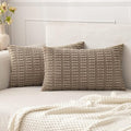 MIULEE Corduroy Lumbar Throw Pillow Covers - Soft Boho Striped Design | 20x12 Inch Light Brown for Modern Farmhouse Decor