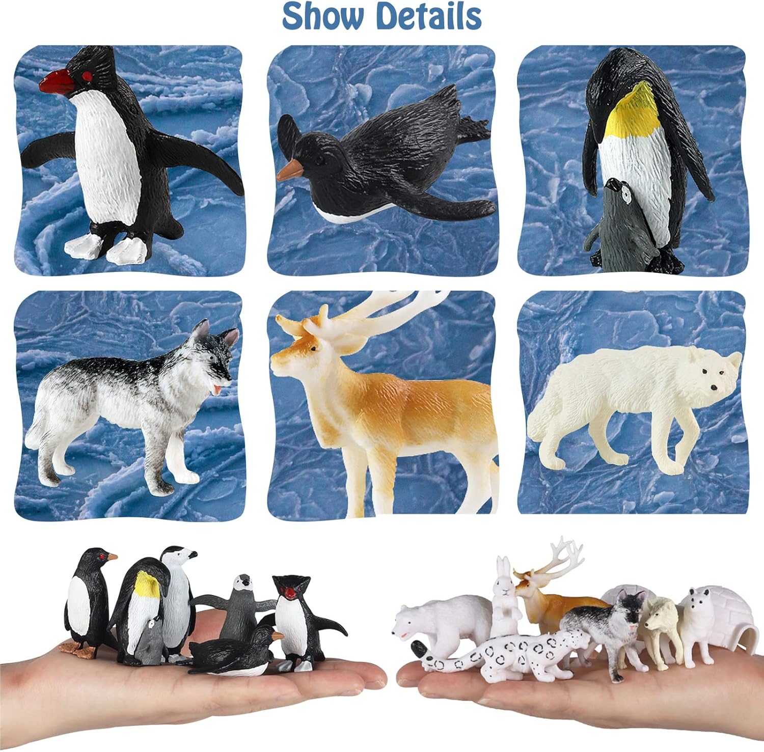 RCOMG Arctic Animal Figurines - 14-Piece Mini Polar Animal Toy Set with Fox, Wolf, Reindeer & Penguins