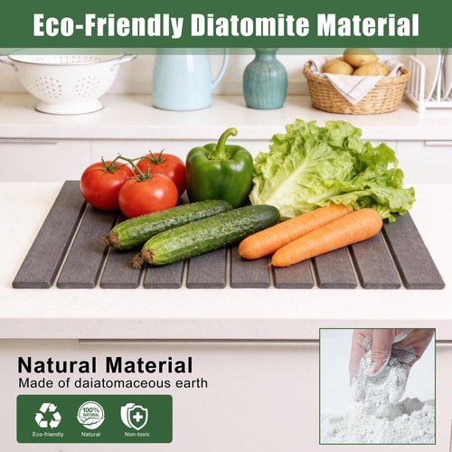 Large Stone Drying Mat for Kitchen Counter, 24"×16", Foldable Super Absorbent Stone Dish Drying Mat for Tableware, Bottles and Cups, Non Slip Diatomaceous drying matt kitchen counter (Dark Gray)
