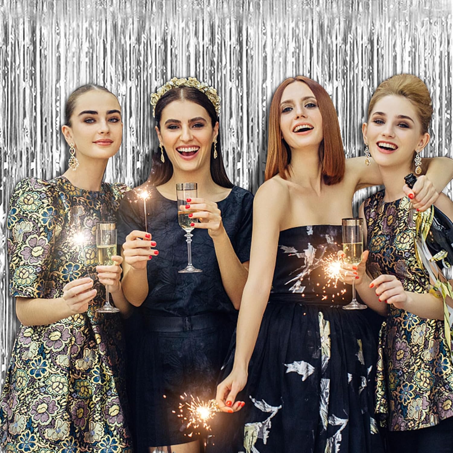 Skiennix 20 Pack Silver Backdrop Curtains - Foil Fringe Tinsel Streamers for Parties & Events