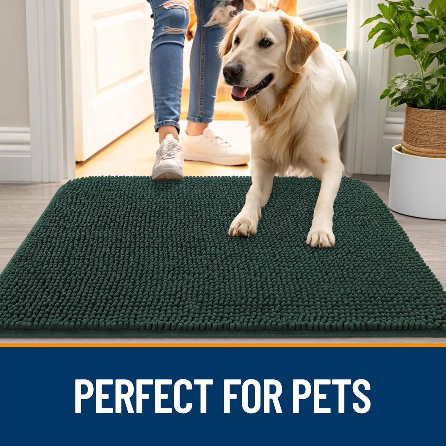 OLANLY Dog Door Mat - Absorbent Non-Slip Mud Mat for Indoor Use | 30x17 Inches, Blackish Green