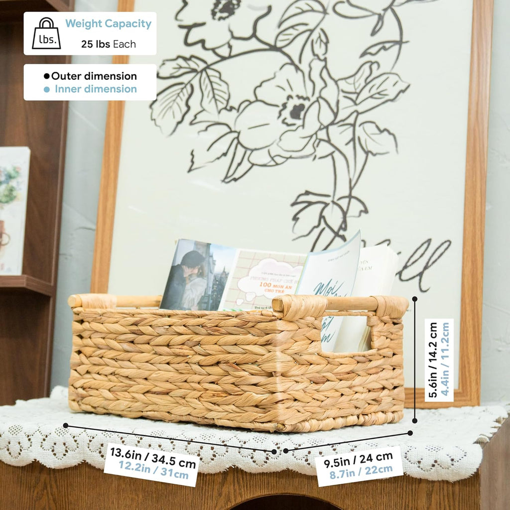 VATIMA Medium Wicker Basket - Stylish Hyacinth Design with Handle | Perfect for Living Room Decor (13.6x9.5x5.6")
