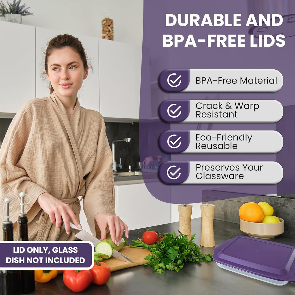 Pyrex Replacement Lid - Fits 9x13 Glass Casserole Baking Dish with Tab Handles | 3-Quart Model 233-PC (Purple)