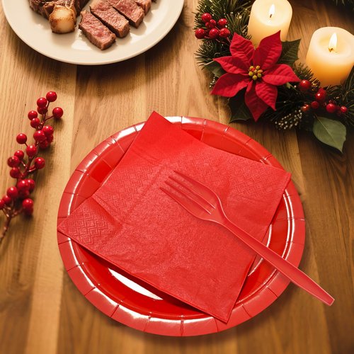 WXLDGHQ Red Paper Plates 9 Inch Set Disposable Red Birthday Dessert Dinner Plates and Napkins Party Supplies(75 PCS)