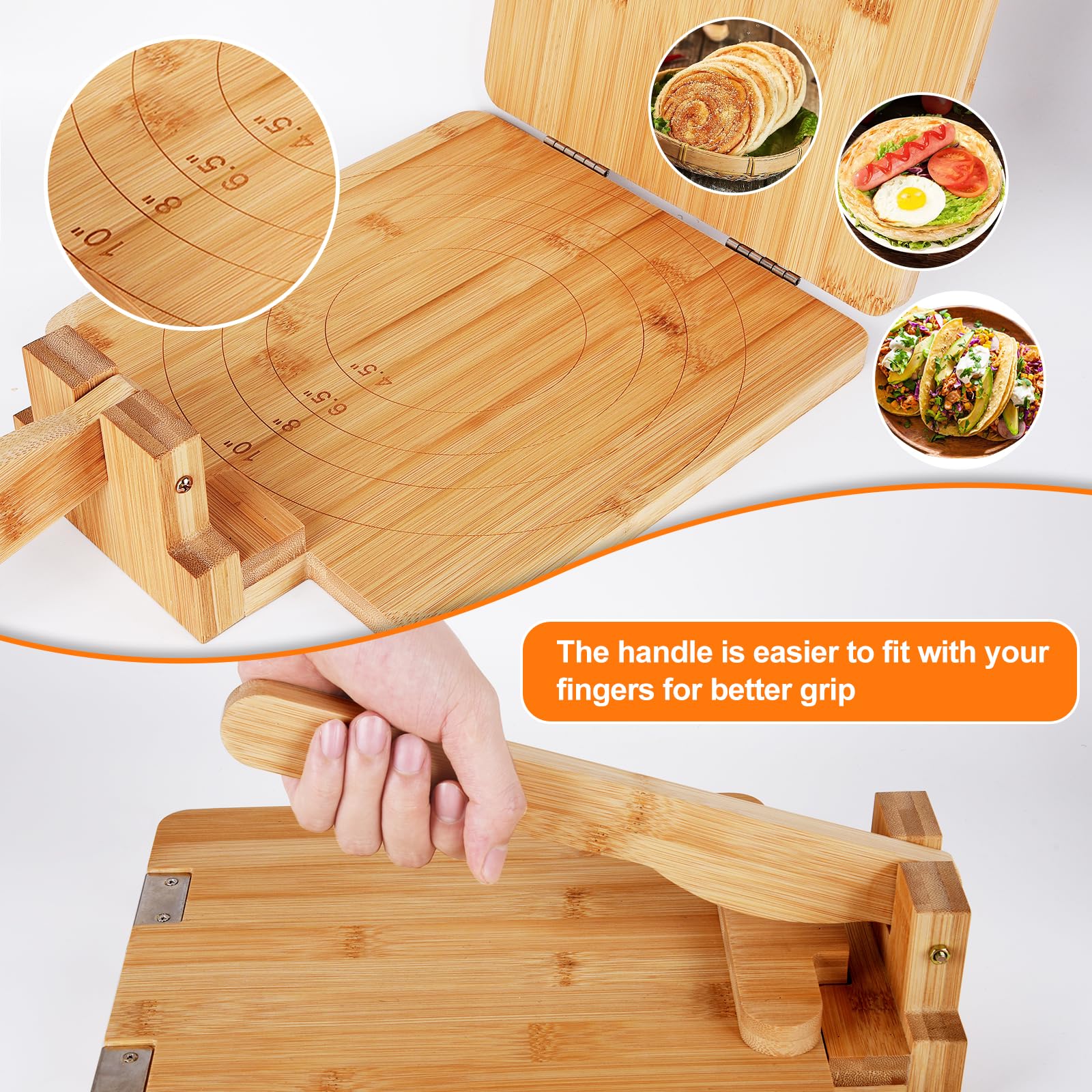 QVEEQ Premium Wooden Tortilla Press, Tortilla Press 10 Inch, Tortilla Maker With 50 Pieces Parchment Paper For Tortillas Roti Burrito, Mexican Tacos, Patacones Square