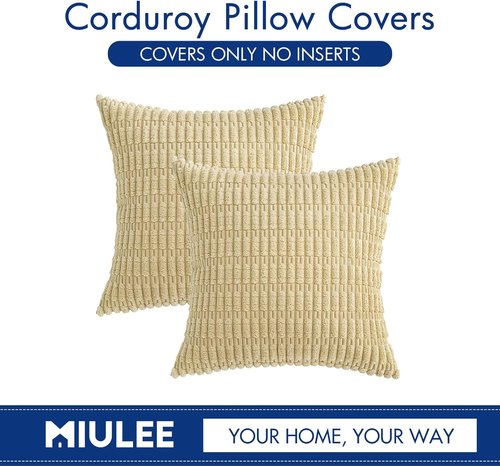 MIULEE Corduroy Throw Pillow Covers - Soft Boho Striped Design | 20x20 Inch Beige for Modern Home Decor