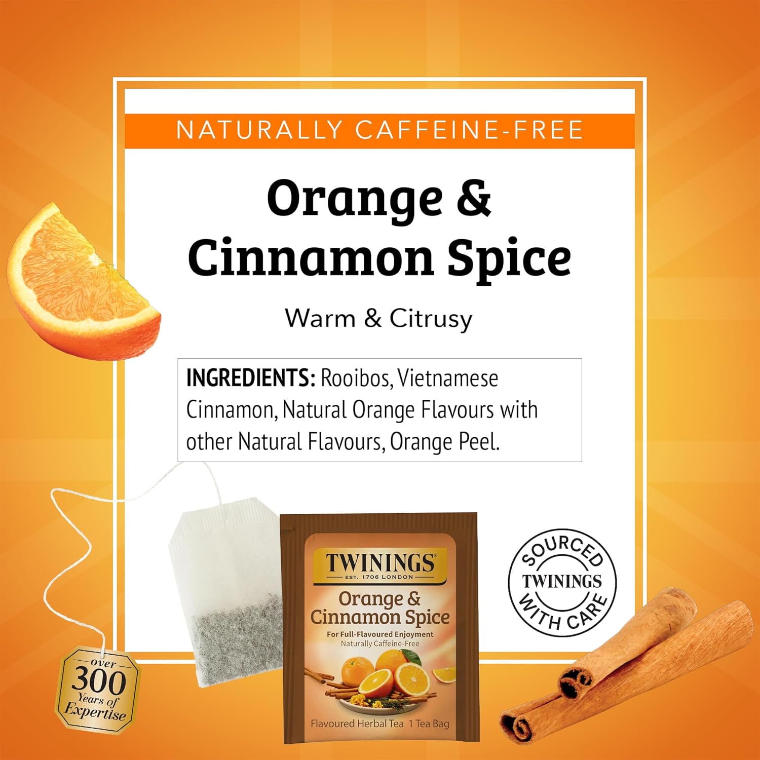 Twinings Herbal Tea - Orange & Cinnamon Spice, Naturally Caffeine-Free, 20 Individually Wrapped Bags