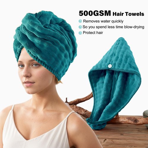 COZYART Lint Free Towel Sets 8 Pcs Teal, Super Soft, Thick, Absorbent & Quick Dry Microfiber 3D Bubble Bathroom Daily Use Set with 2 Bath Towels, 2 Hair Towels, 2 Hand Towels, 2 Washcloths
