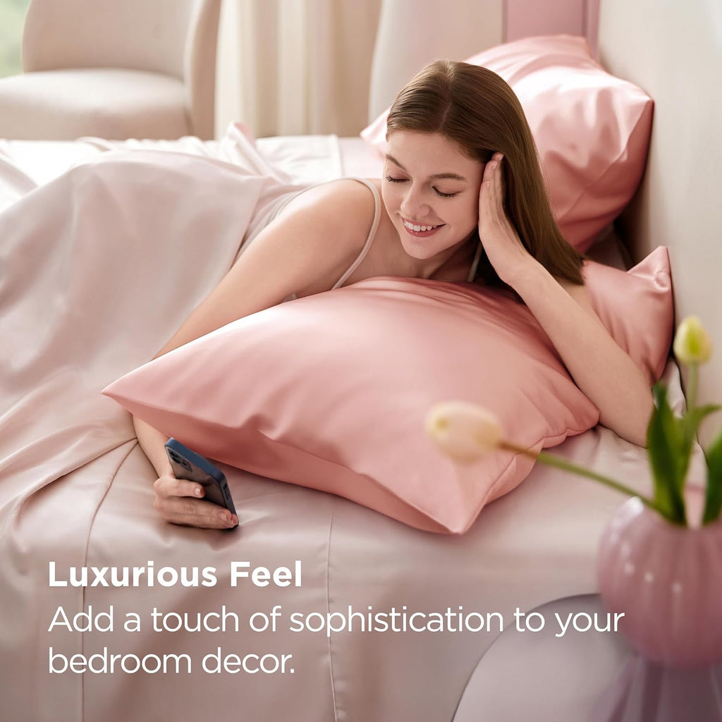 Bedsure King Size Satin Pillowcase Set - Peach Pink Silky Pillow Cases for Hair & Skin | 20x36 Inches, 2-Pack