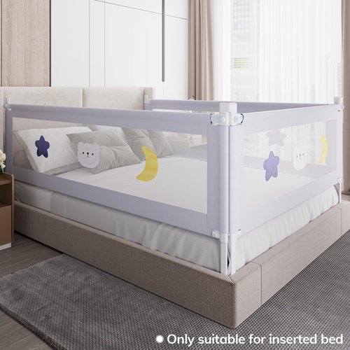 omzer Bed Rail for Toddlers - Baby Bed Guard Rail with Double Child Lock, Safety Bedrail for Children Kids with Pattern, Infants Height Adjustment Guardrail for King Size Bed - 3 Pack, 78.7x78.7x74.8”