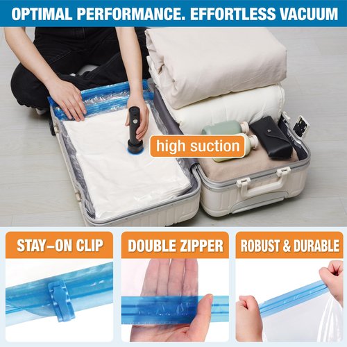 Roomimaster Travel Vacuum Storage Bags with Electric Pump, 12 Combo Travel Packing Bags for Luggage and Suitcase, Carry-on Size Compression Space Saver for Clothes and Clothing