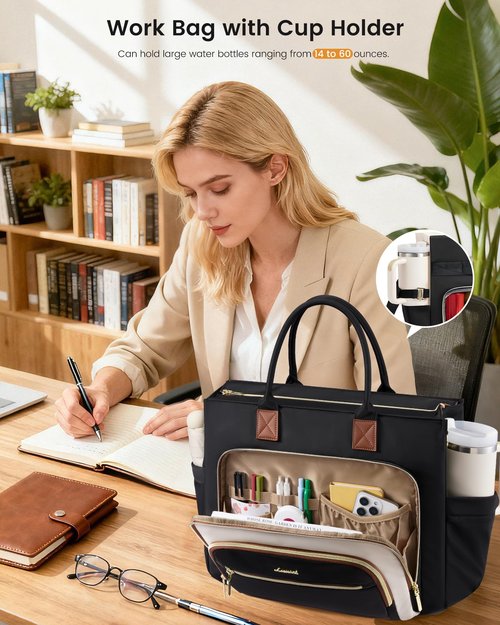 LOVEVOOK Lunch Tote Bag for Women, 3 in 1 Work Bag with Insulated Lunch Compartment, Laptop Bag with Large Cup Holder for Office, College, Casual,Teacher,Nurse